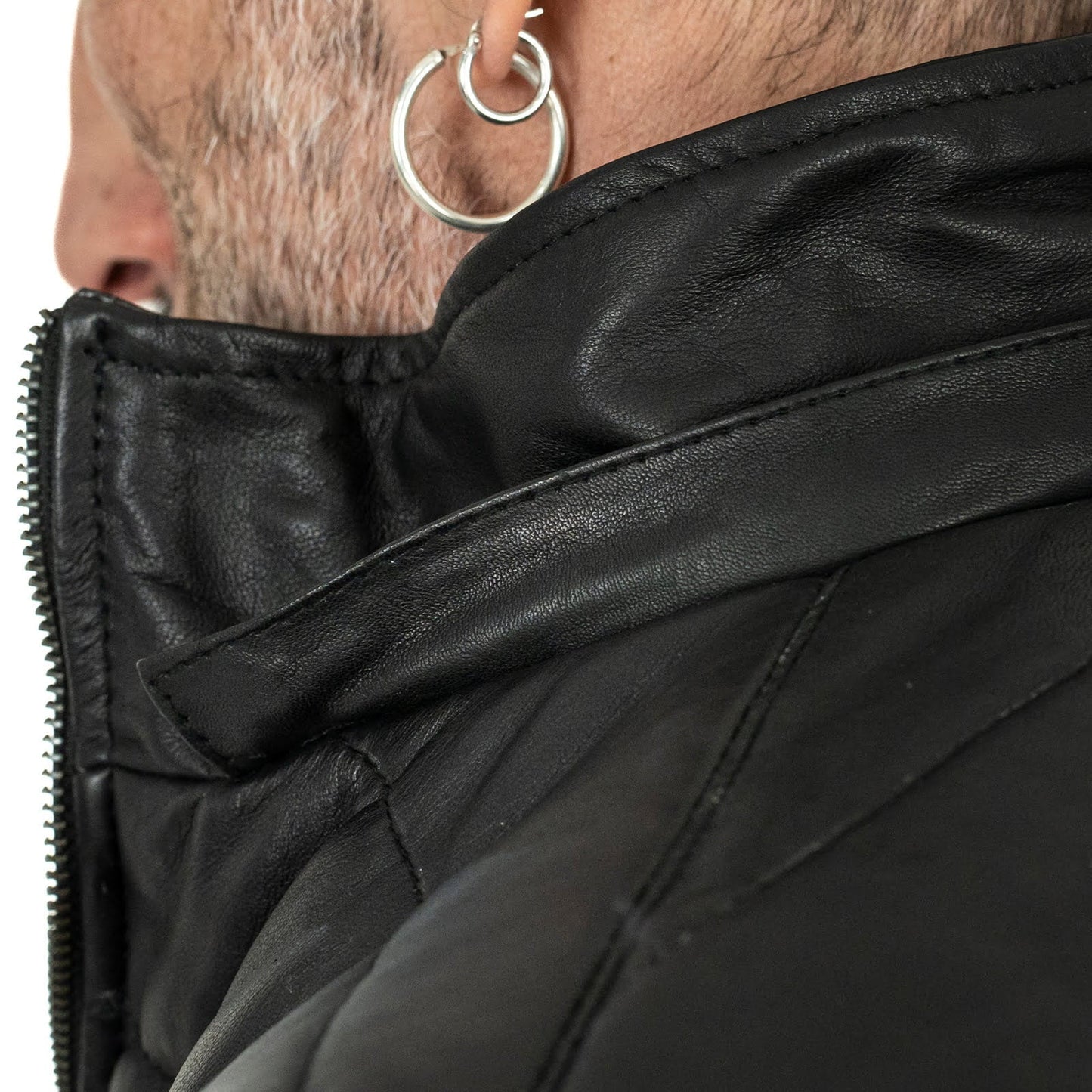 Piumino Giacca In Vera Pelle Nera Uomo Slim Cappuccio Con Cerniera Removibile Rindway