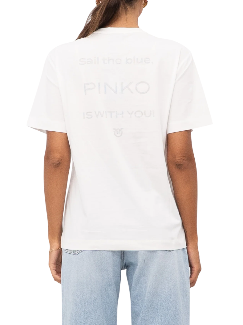 Pinko T-shirt Strepitoso con logo strass bianco