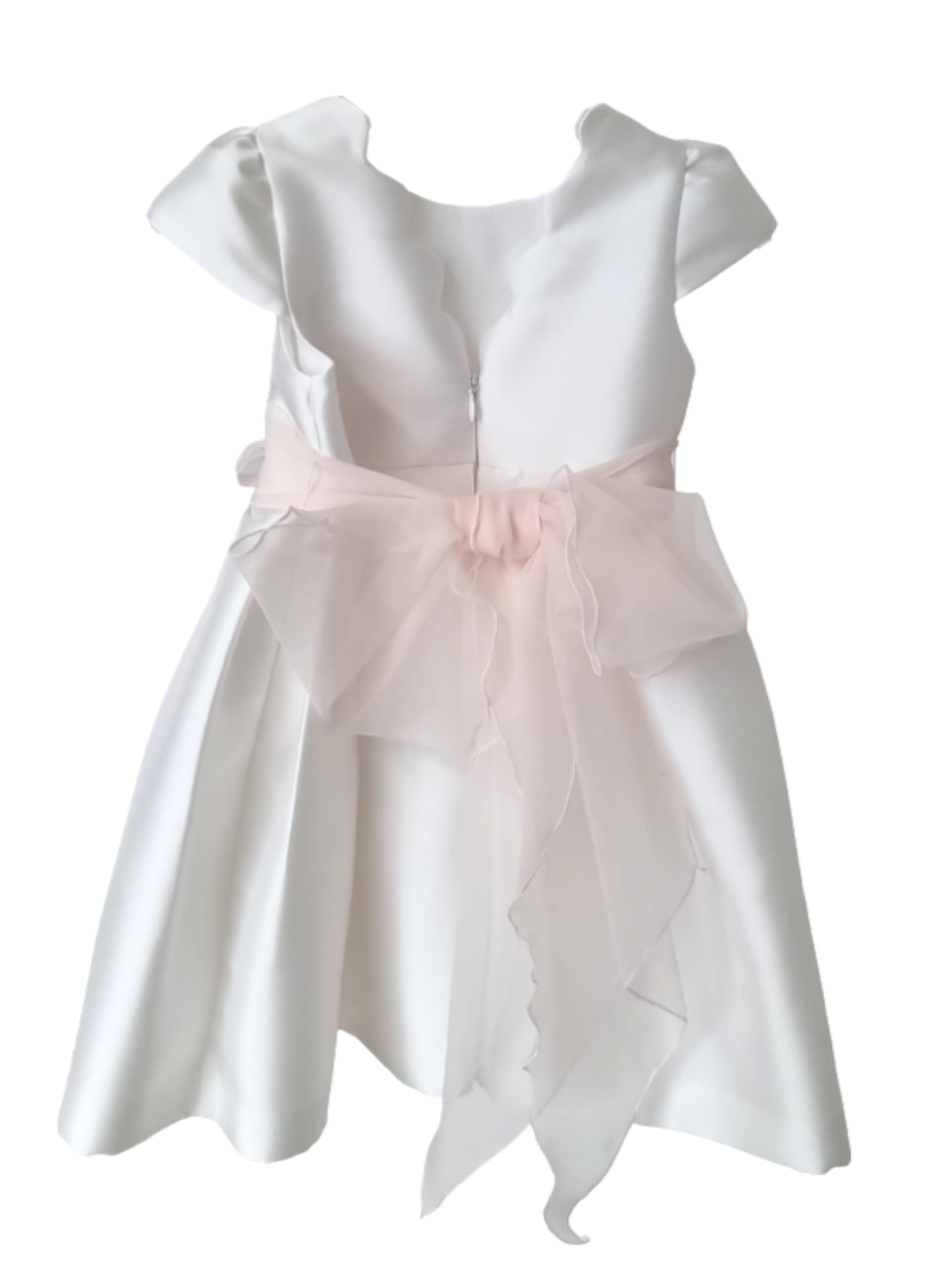 Mimilù abito elegante in mikado con spilla floreale bianco