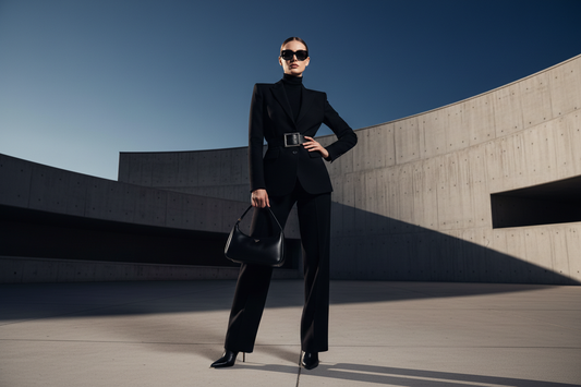 Prada modella elegante outfit nero Milano lusso italiano copertina