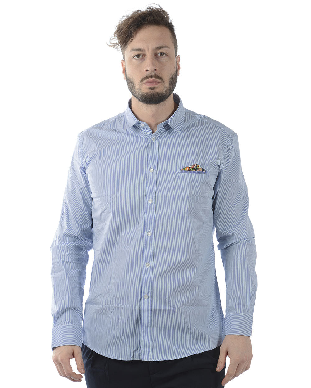 Camicia Eleganza Azzurro Bianco Daniele Alessandrini - mem39