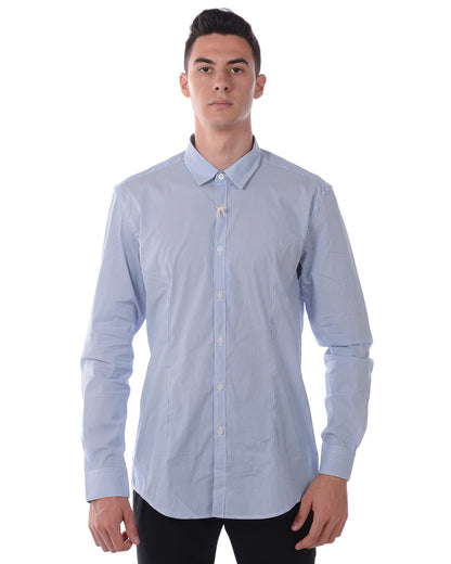 Camicia Daniele Alessandrini Bianca/Blu con Maniche Lunghe - mem39