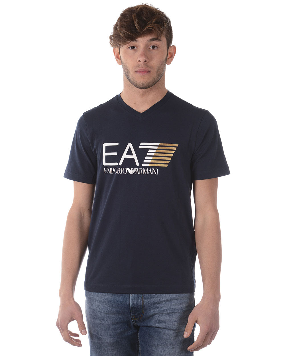 Maglia EA7 Emporio Armani Cotone ed Elastan - Azurro Scuro - mem39