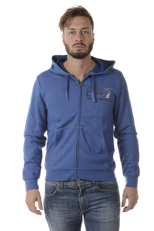 Felpa EA7 Blu con Zip e Cappuccio - Emporio Armani - mem39