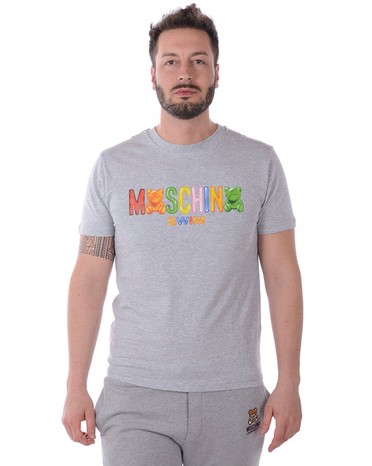 T-Shirt Moschino Swim Grigia Stampata - mem39