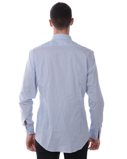 Camicia Daniele Alessandrini Bianca/Blu con Maniche Lunghe - mem39