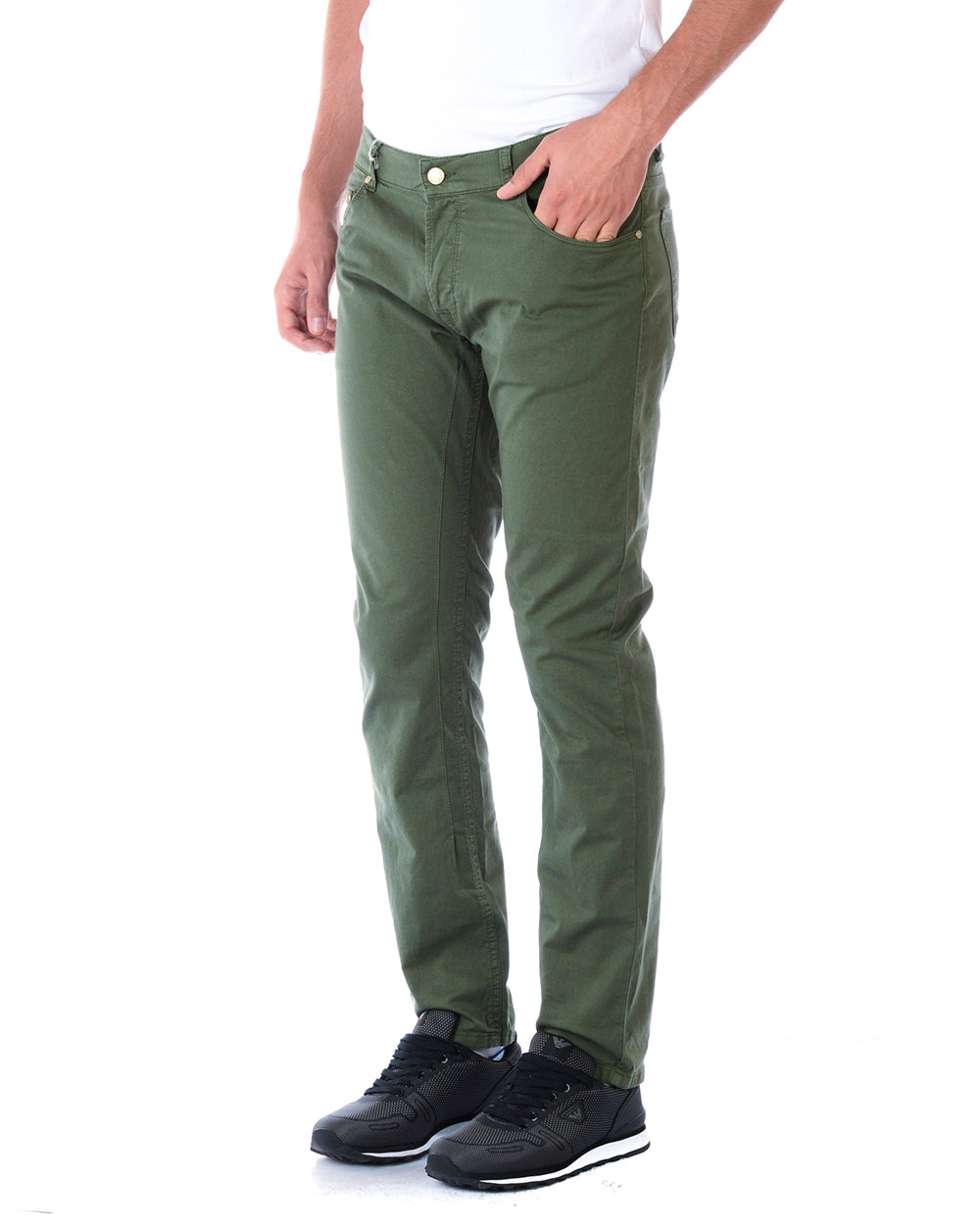 Pantaloni Daniele Alessandrini Verde Militare con Chiusura a Bottoni - mem39