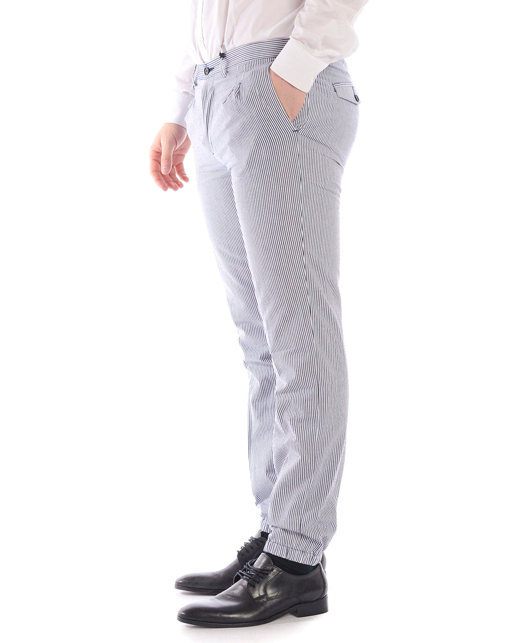 Pantaloni Daniele Alessandrini Blu/Bianco Eleganza - mem39