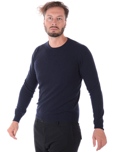 Maglia Daniele Alessandrini Blu Scuro Lana e Cashmere con Collo a V - mem39