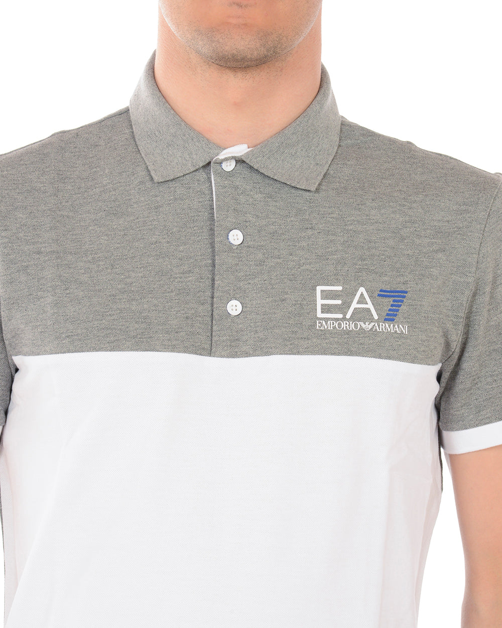 Polo Grigio e Bianco con Logo Stampato - Emporio Armani EA7 - mem39