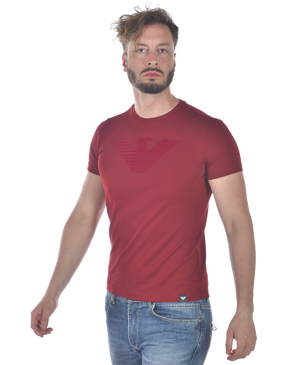 T-shirt Emporio Armani Stampata con Logo - Rosso Chiaro - mem39