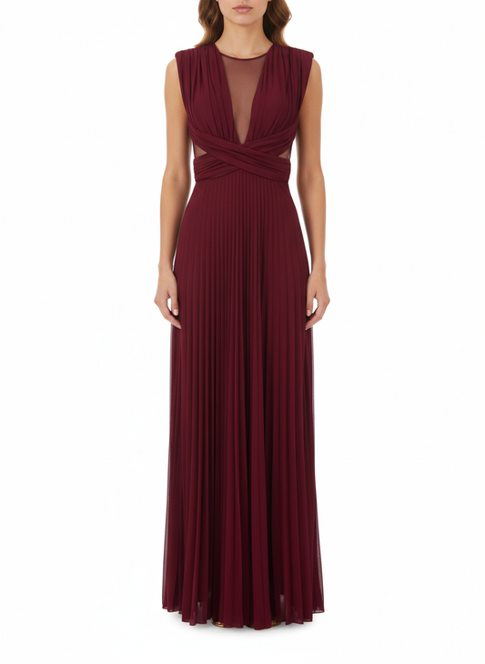 Elisabetta Franchi abito lungo plissè lurex rosso ciliegia