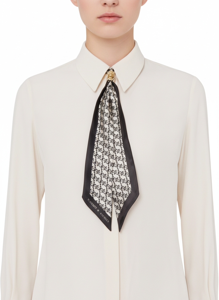 Elisabetta Franchi camicia in georgette con foulard bianco latte
