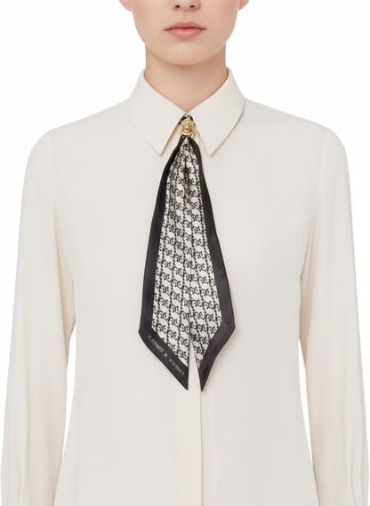 Elisabetta Franchi camicia in georgette con foulard bianco latte