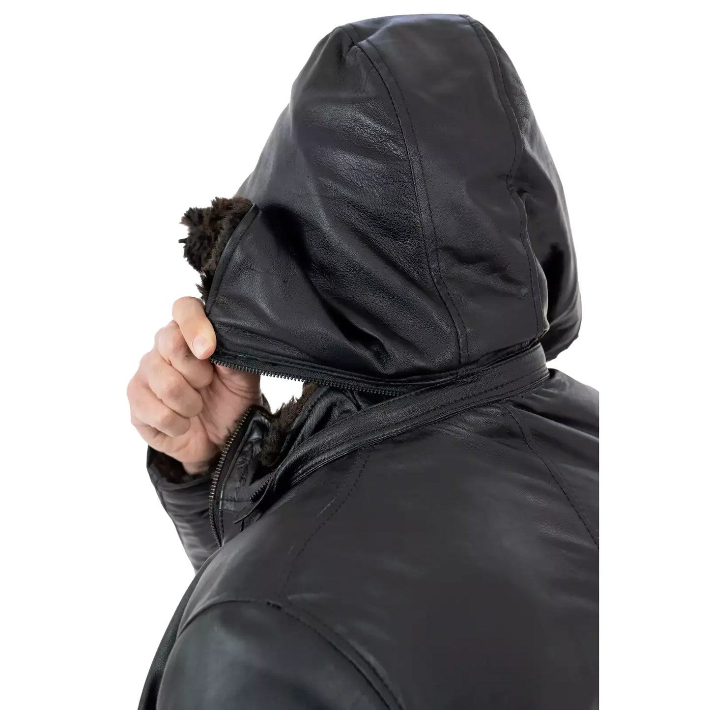 Cappotto Giacca In Vera Pelle Nera Uomo Slim In Stile Montone Pelo Lungo Rindway