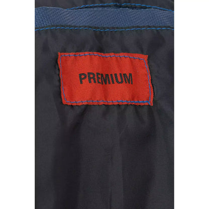 Giacca Biker In Vera Pelle Blu Medio Uomo Slim Cuciture Frontali Rindway