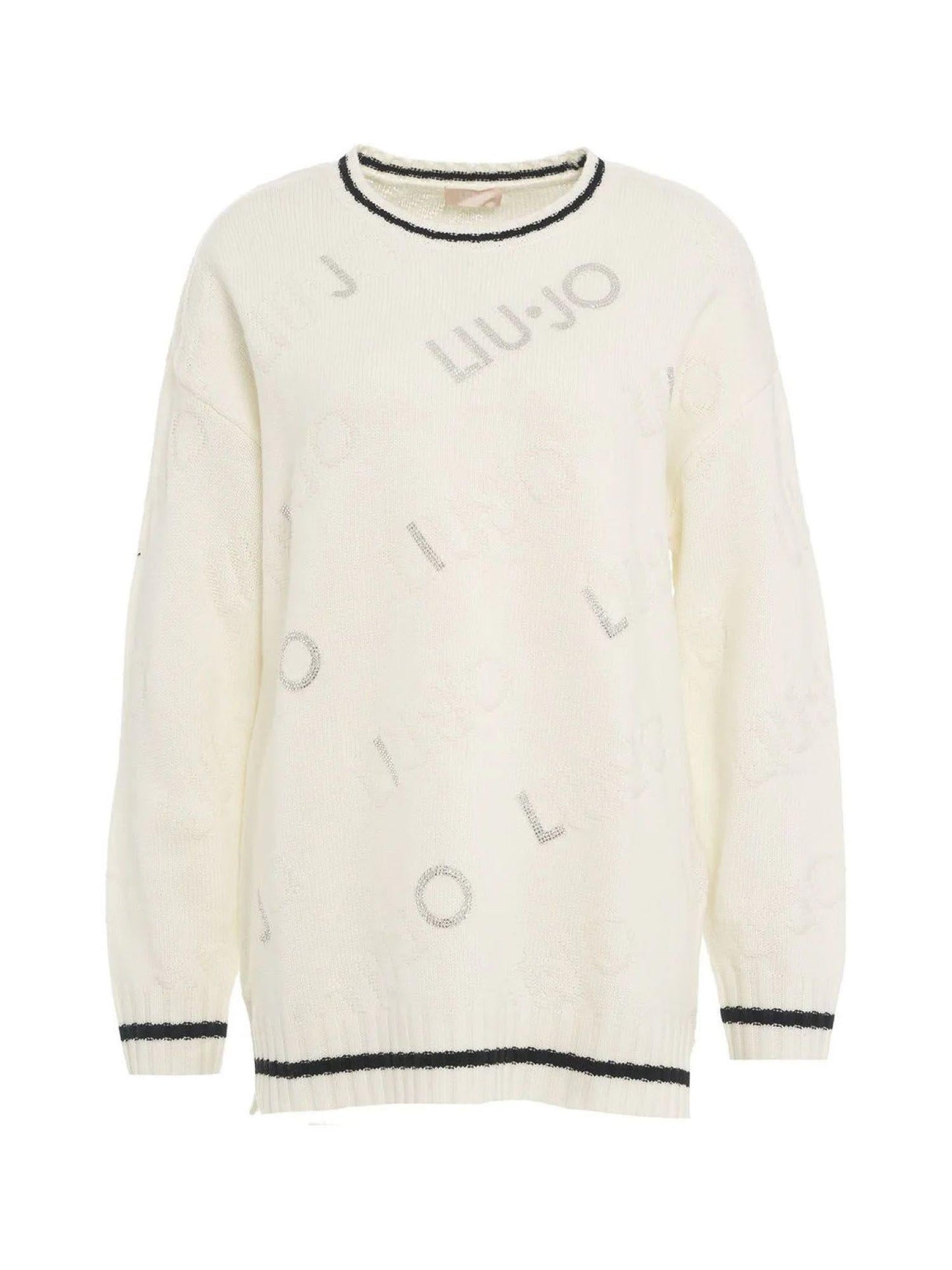 Liu Jo maglia over in misto lana con logo strass panna