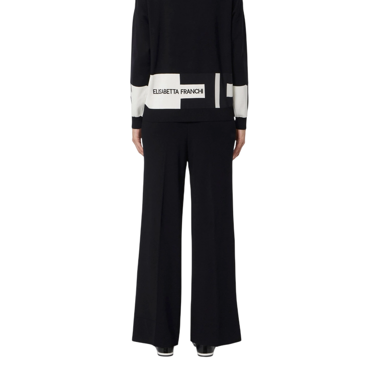 Elisabetta Franchi pantaloni palazzo in maglia con logo nero