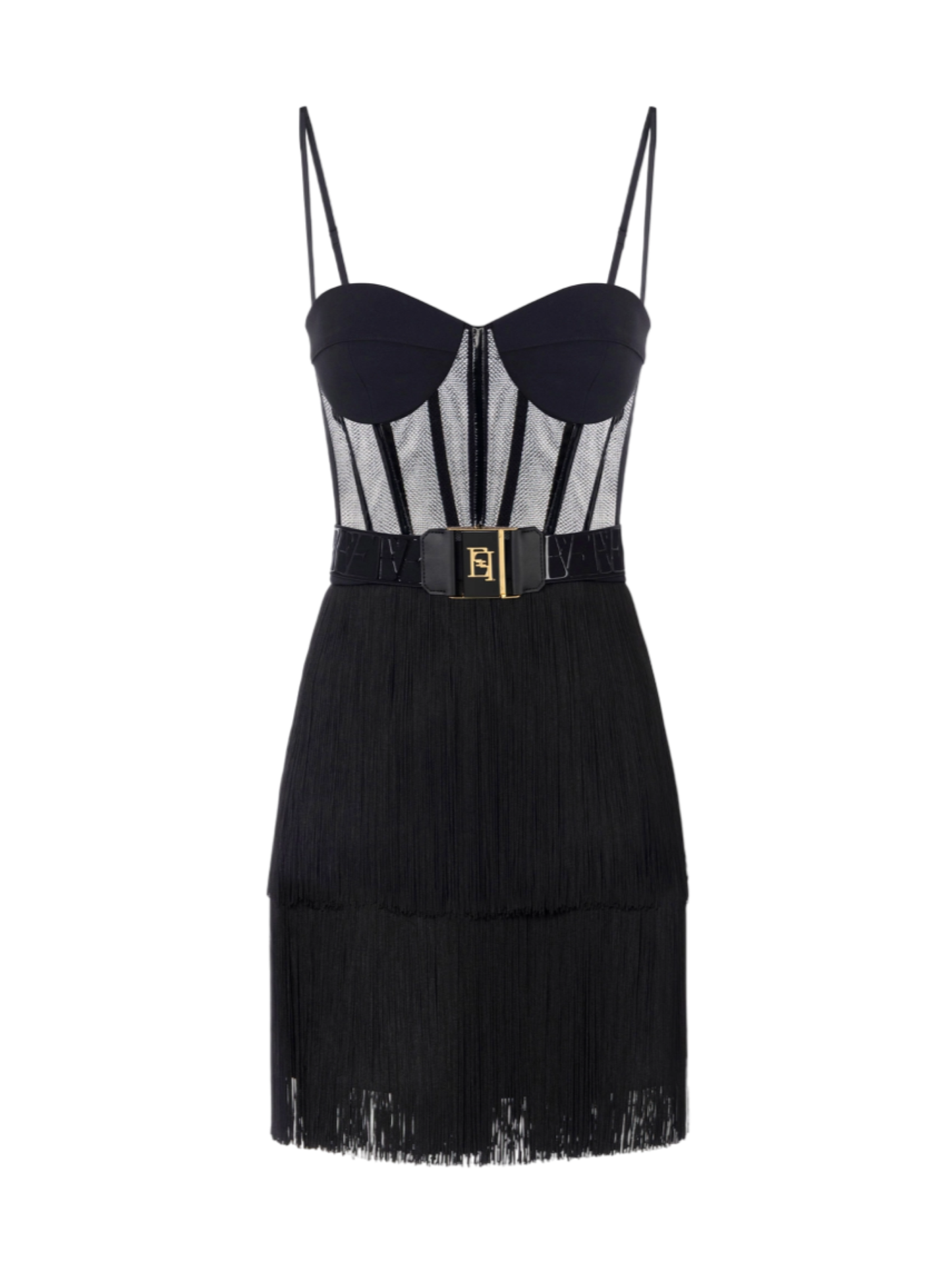 Elisabetta Franchi abito corto bustier con frange nero