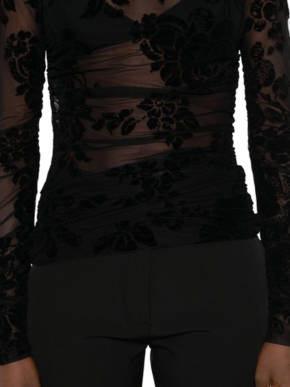 Pinko top Puzzle in tulle floreale flock nero