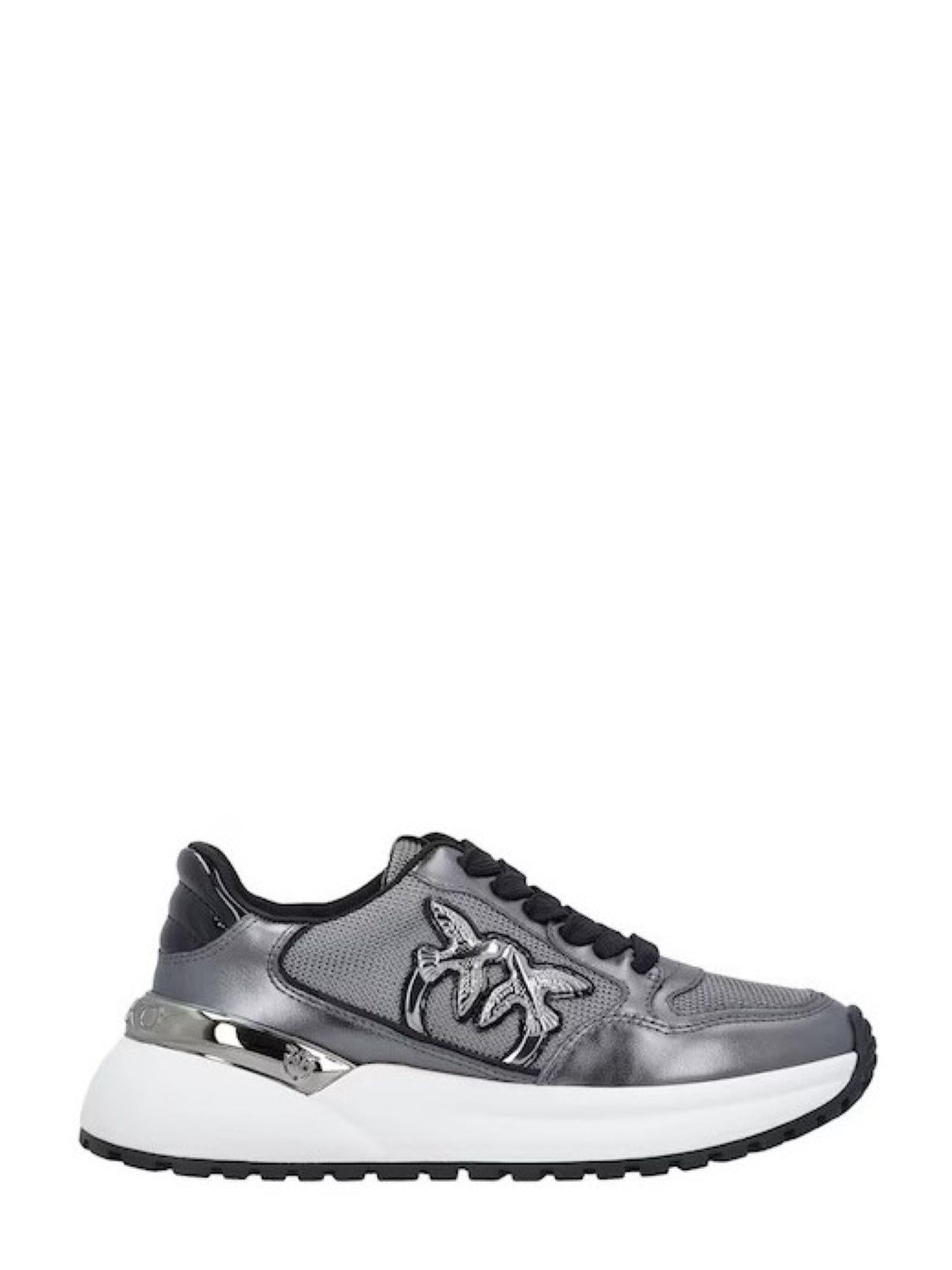 Pinko sneakers Gem in mesh e nappa laminata argento