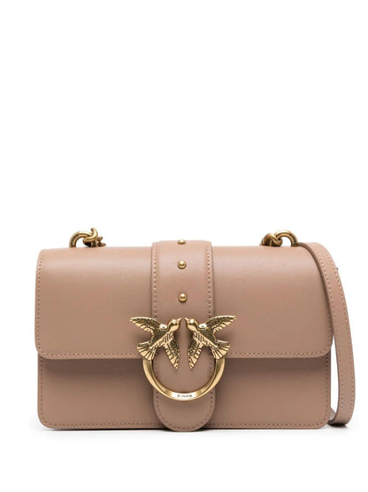 Pinko borsa Love Bag One Mini in pelle con borchie marrone biscotto