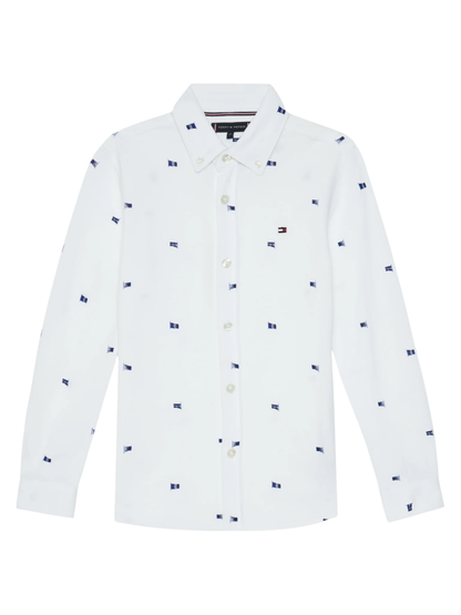 Tommy Hilfiger camicia manica lunga in pique con bandierine bianco
