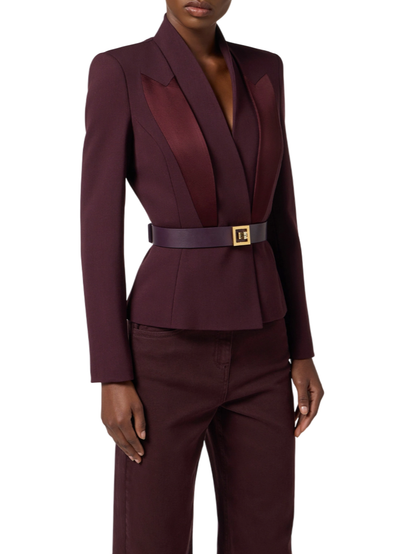 Elisabetta Franchi giacca in crepe con revers satin borgogna