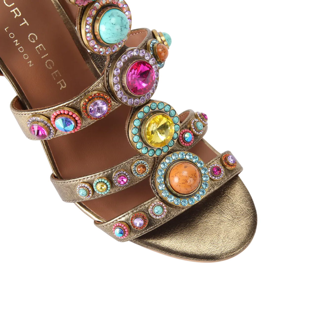 Kurt Geiger sandali alti in pelle Octavia Gladiatore con applicazioni gioiello bronzo