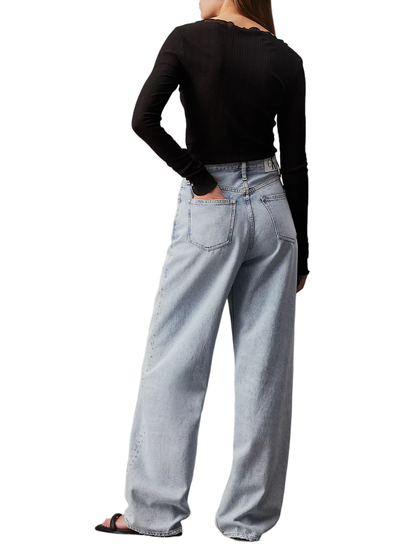 Calvin Klein Jeans jeans a vita alta wide leg lavaggio blu chiaro