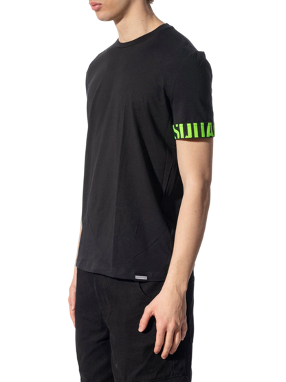 Dsquared2 T-shirt manica corta con banda logata nero verde fluo