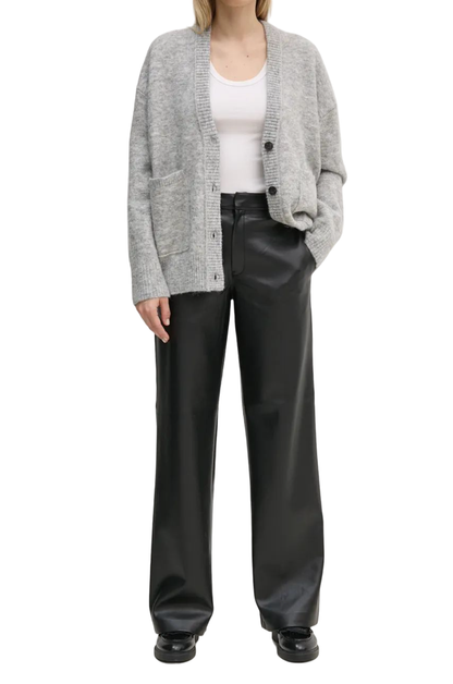 Calvin Klein Jeans pantaloni in ecopelle a gamba larga nero