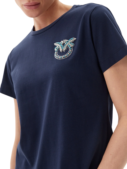 Pinko T-shirt manica corta Nambrone con logo gioiello blu