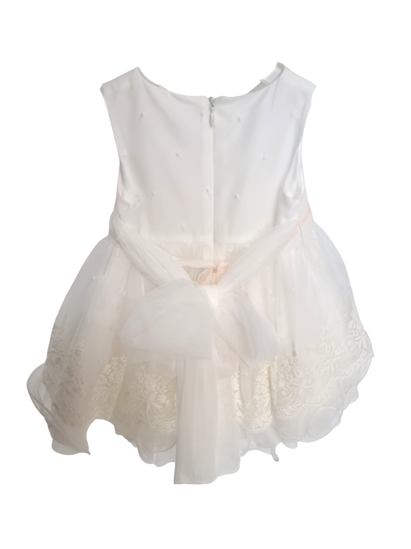 Mimilù abito da cerimonia neonata smanicato in tulle ricamato bianco