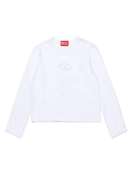 Diesel T-shirt manica lunga con logo iconico bianco