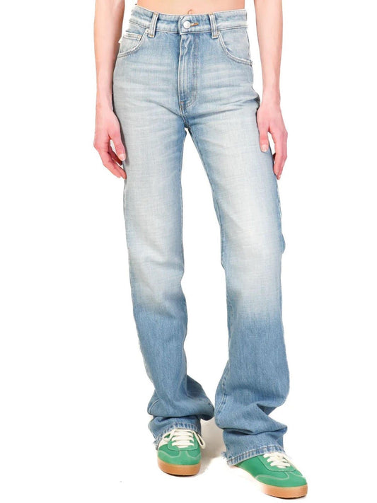 Vicolo jeans a zampa in denim used lavaggio blu