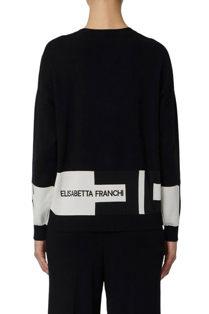 Elisabetta Franchi maglia bicolore con logo nero bianco