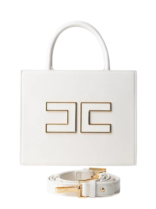 Elisabetta Franchi borsa tote piccola con logo avorio