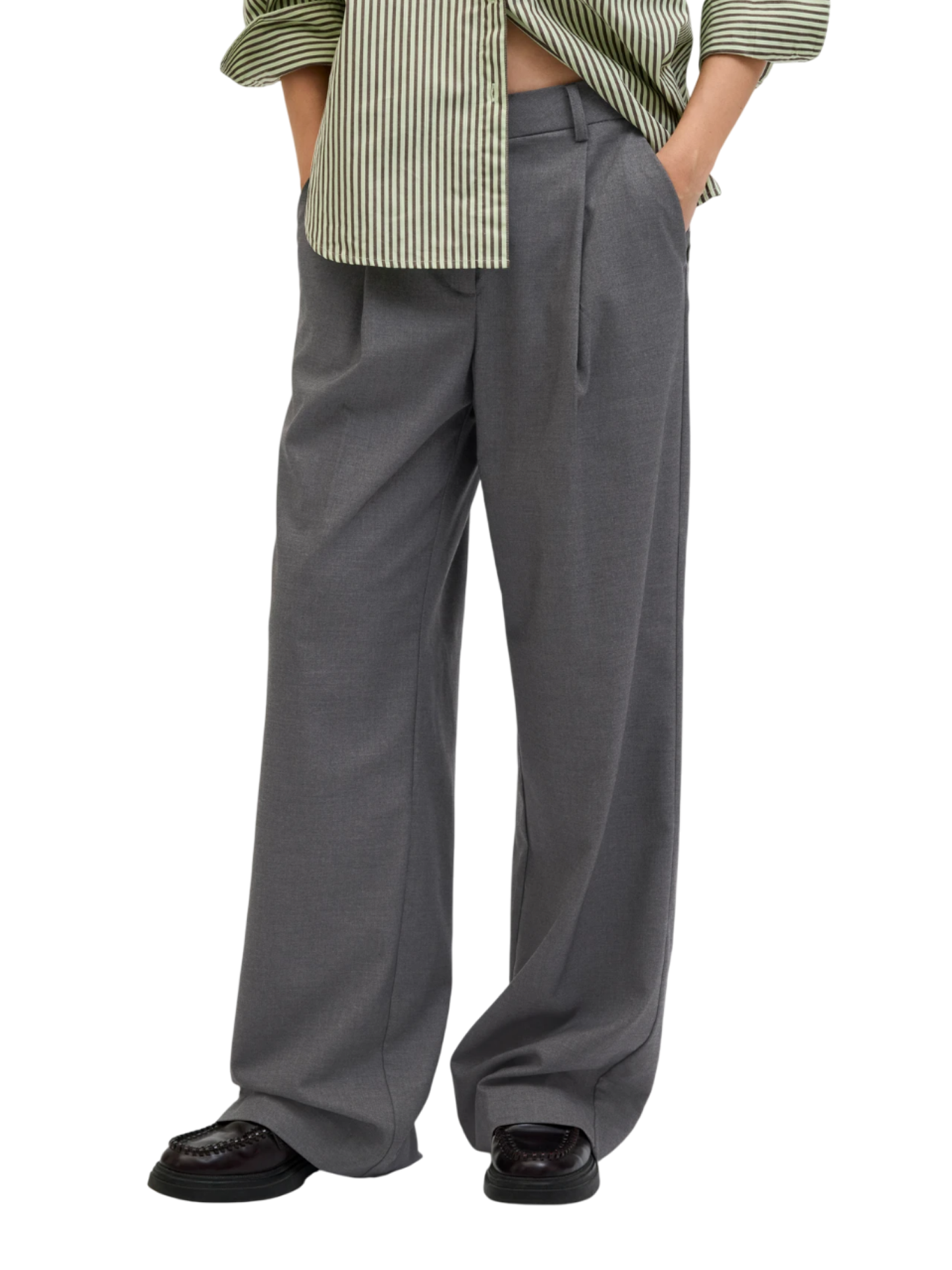 Jjxx pantaloni donna vita alta con pinces grigio