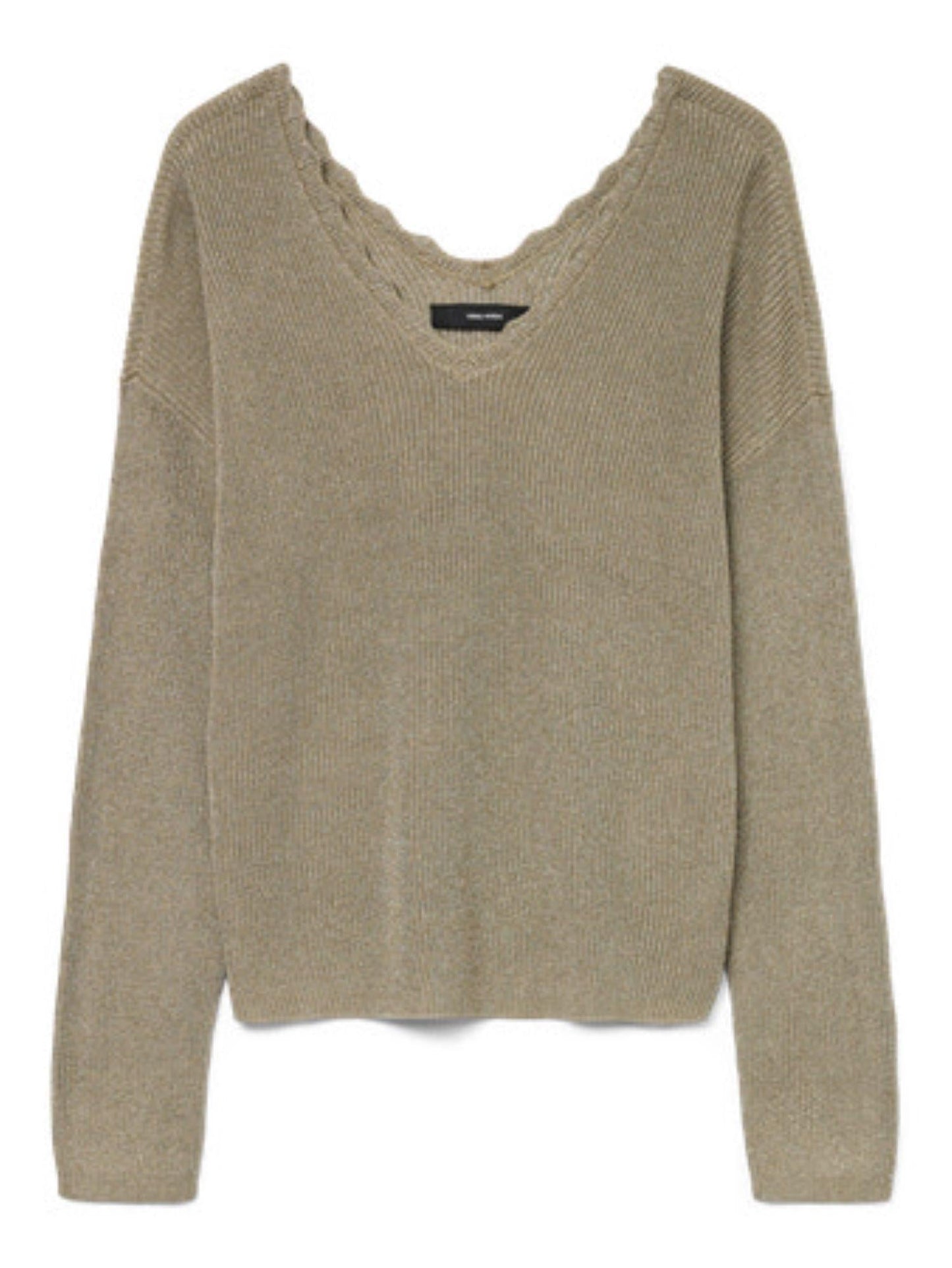 Vero Moda maglia in lurex con scollo a V tortora