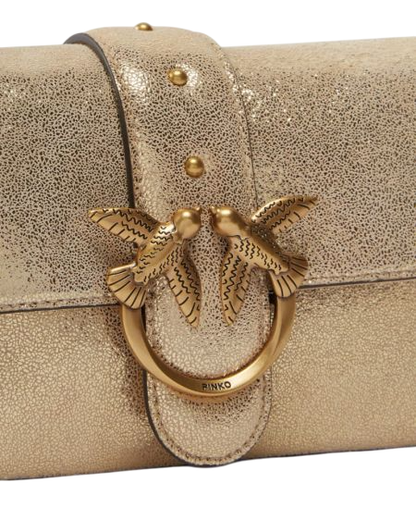 Pinko borsa Love One Mini Slouchy in suede laminato oro
