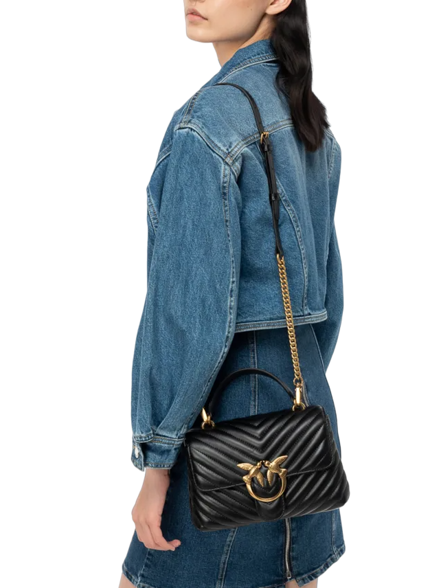 Pinko borsa Love Bag Lady Puff Mini in pelle chevron nero oro