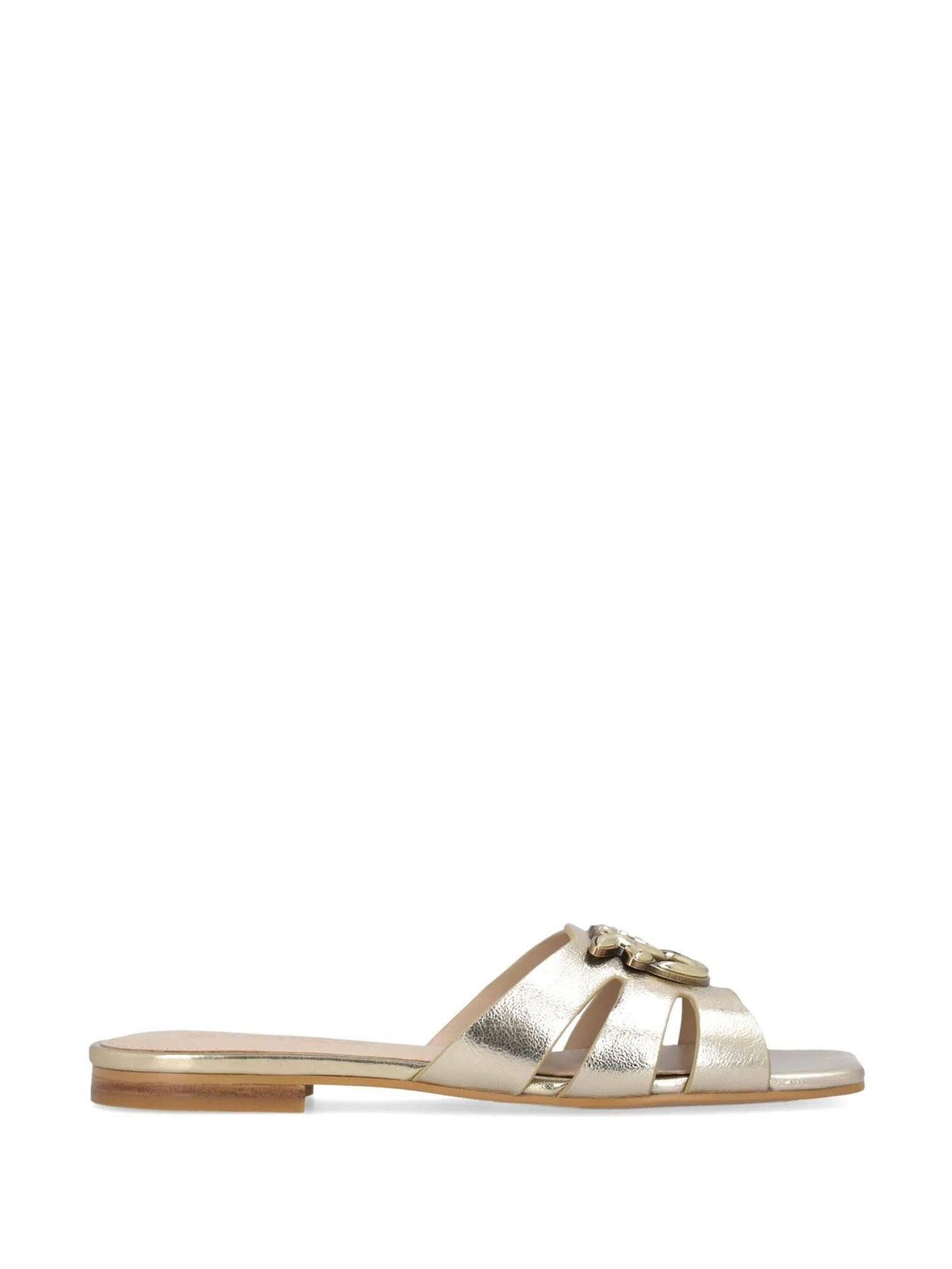 Pinko ciabatta Marli in pelle laminata con logo platino