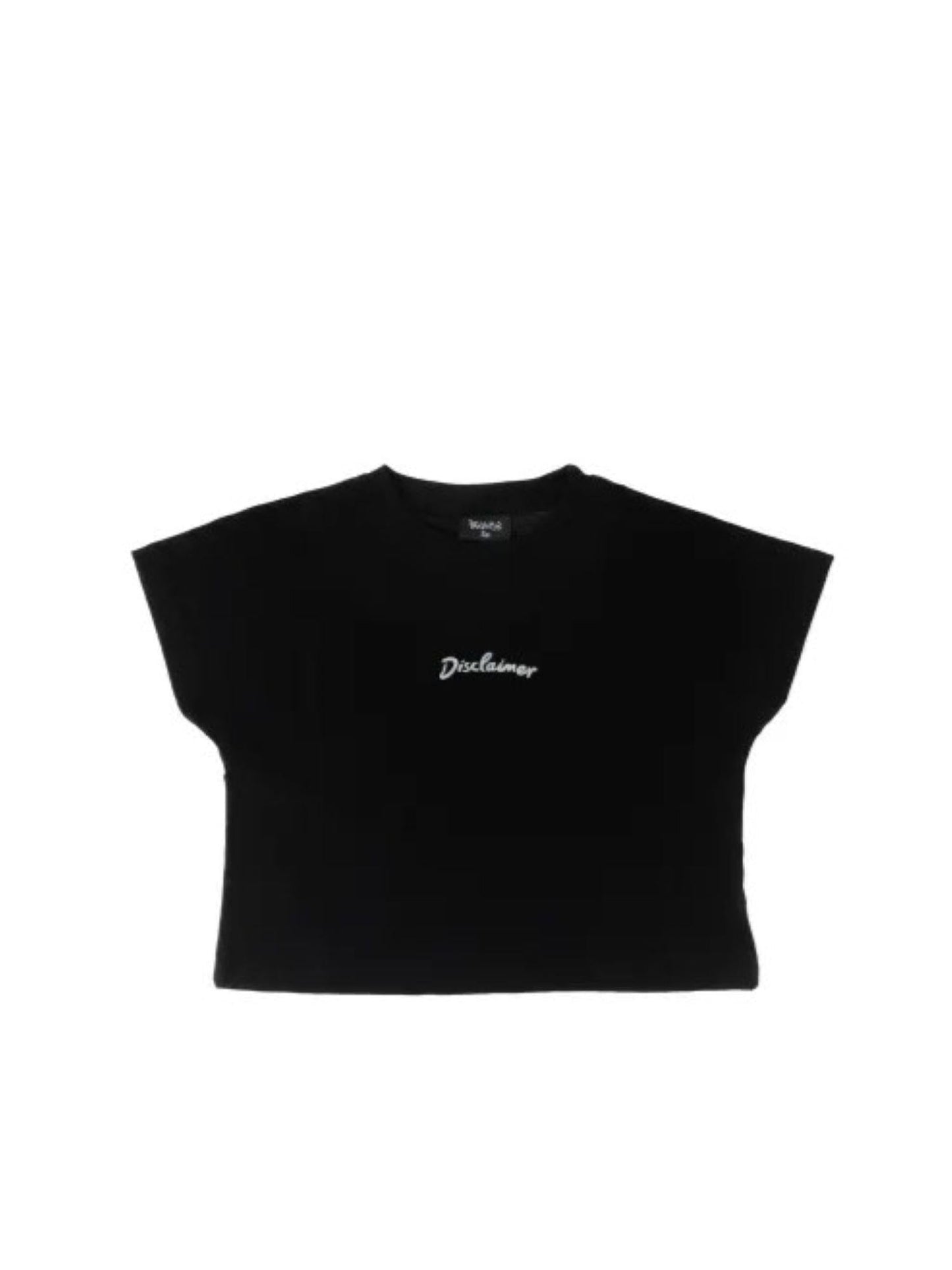 Disclaimer T-shirt crop manica corta con logo nero
