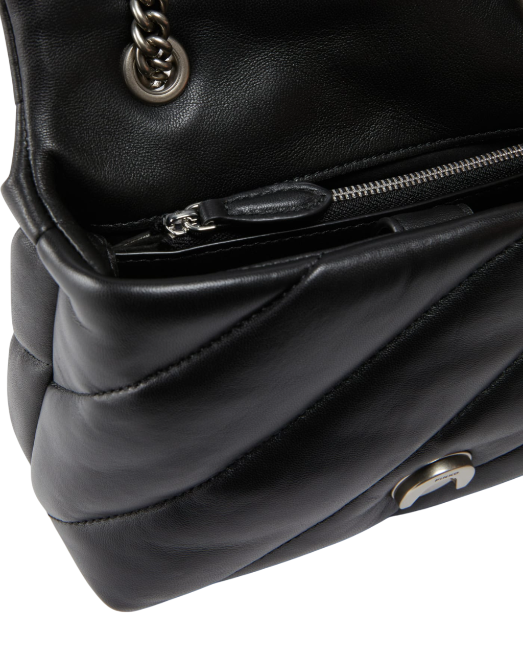 Pinko borsa Love Bag Mini Puff in pelle trapuntata nero argento