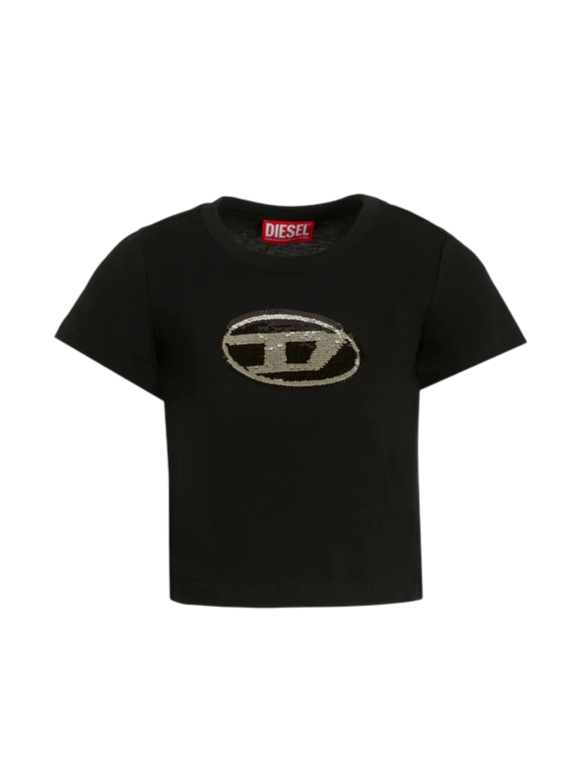 Diesel T-shirt manica corta con logo paillettes nero