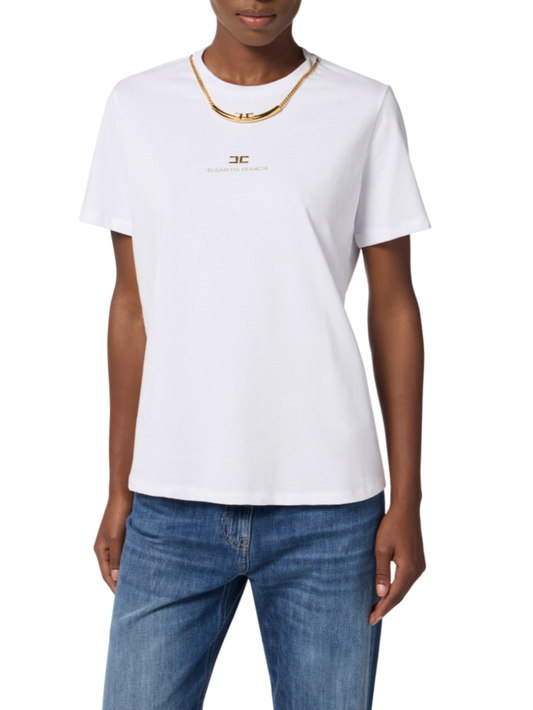 Elisabetta Franchi T-shirt in jersey con collana logata bianco