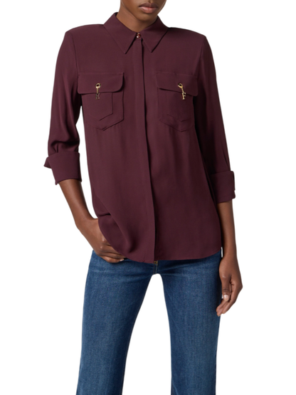 Elisabetta Franchi camicia in georgette con tasche borgogna