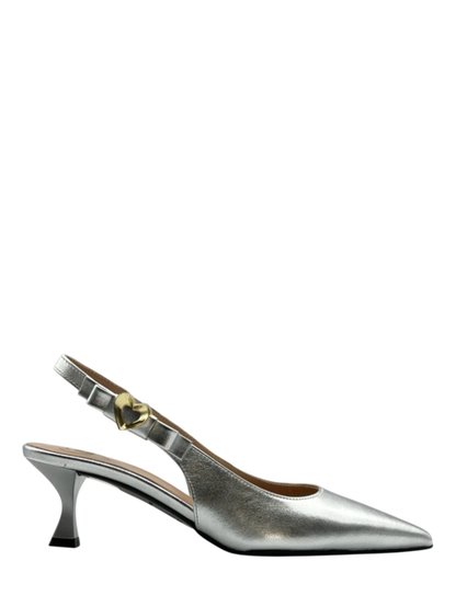 Love Moschino decollete slingback in pelle laminata argento